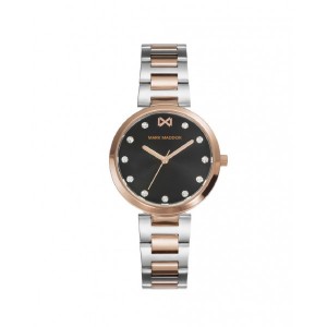 Reloj acero bicolor rosa esfera negra -