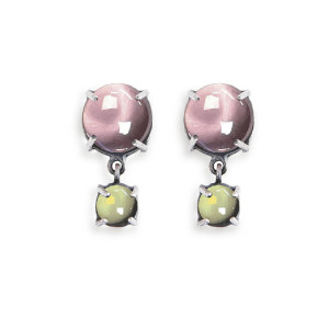 Pendientes piedra verde y rosa plata -