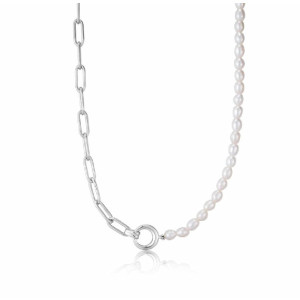 Collar perlas eslabones chunky plata -