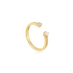 Anillo ajustable perla plata oro -