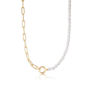 Collar perlas eslabones chunky plata oro -