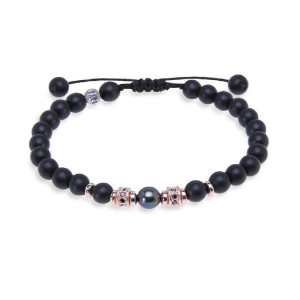 Pulsera PLATADEPALO bolas negras ónix plata -