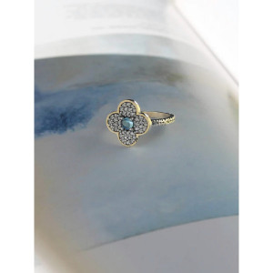 Anillo oro plata trebol topacio azul -