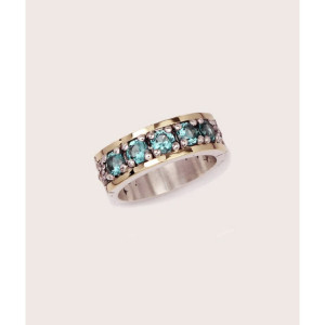 Anillo oro plata piedras verdes -