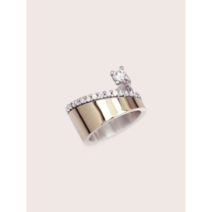 Anillo ancho diagonal oro plata piedras - BENNU51