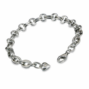 Pulsera eslabones corazón plata diamante -