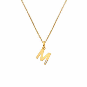 Colgante Inicial M diamantes plata oro -