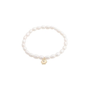 Pulsera niña oro flor circonita y perlas -