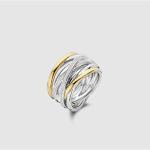 Anillo cruzado Ti Sento plata bicolor circonitas -