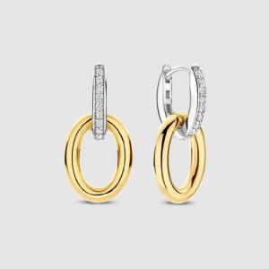 Aros plata bicolor colgante y circonitas -