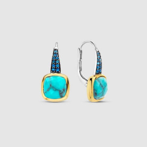 Pendientes largos plata bicolor turquesa -