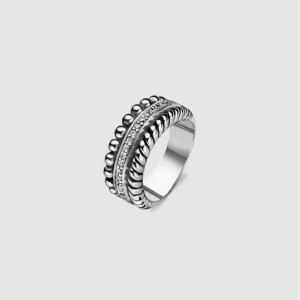 Anillo Ti Sento plata triple banda circonitas -