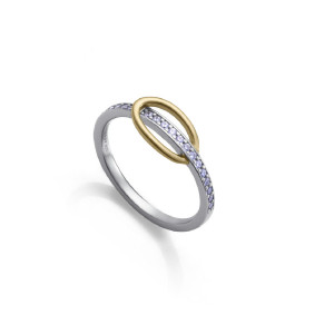 Anillo detalle oval en plata bañada en oro y plata rodiada - 9158A014-30