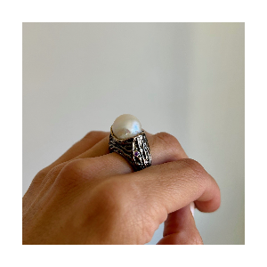 Anillo perla natural plata envejecida -