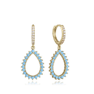 Pendientes circonitas turquesas plata baño oro - 2367E100-33